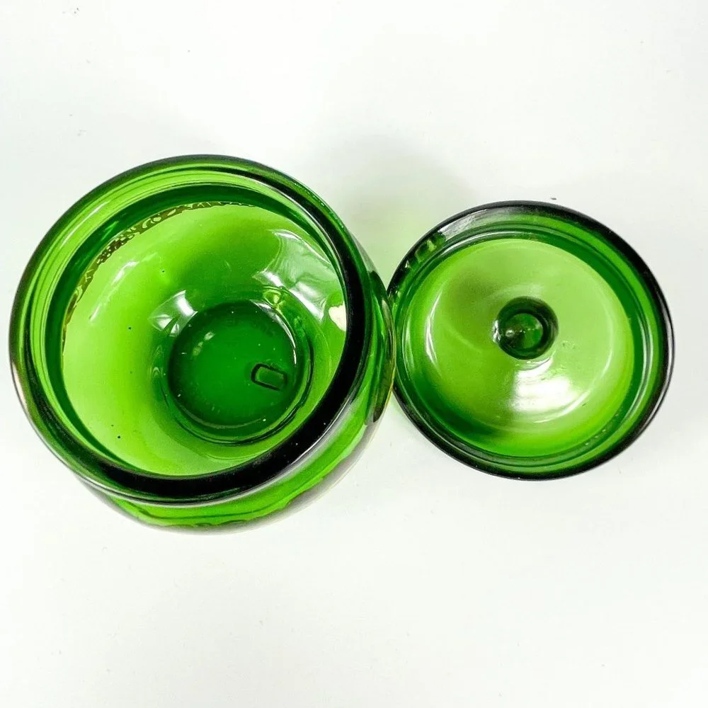 Emerald Green Glass Jam Jelly Jar Purple fruit design Belgium